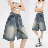SHOPMOCHO 2026 Korean Street Casual Y2K Loose Wide-leg Denim Shorts Five-point Baggy Jeans Women's All-match Straight Summer Hot Shorts