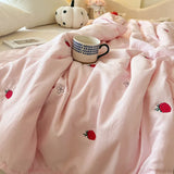 SHOPMOCHO Japanese Minimalism Skin-friendly Summer Blanket Spring  Breathable Single Double Duvet Washed Embroidered Comforter Thin Quilt