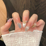 Shopmocho 10pcs Simple Handmade Fake Nail Tip Gradient Pink Design False Nail Art Reusable French Cat's Eye Mid-length Oval Press on Nails