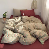 SHOPMOCHO Japanese Style 100% Cotton Bedding Set King Queen Size Minimalist Striped Duvet Cover Set Comforter Cover Bed Sheet Pillow Cases
