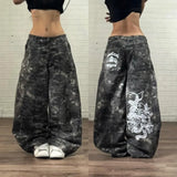 SHOPMOCHO 2026 American New Fashion Star Pattern Embroidery Old Jeans Women Y2K Gothic Hip-hop Casual Joker Straight Wide-leg Trousers