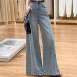 SHOPMOCHO-High Waist Wide Leg Denim Jeans Women's Washed Versatile Loose Slimming Draping Long Pants Spring Autumn New Korean Style