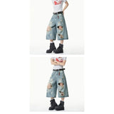 SHOPMOCHO Summer Trendy Men Jeans Ripped Loose Casual Man Pants Artistic Design Cropped Long Denim Trousers