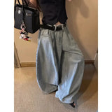 Shopmocho American Style High Waist Wide Leg Denim Jeans Retro Knife Edge Spring Autumn New Loose Fit Floor Length Pants