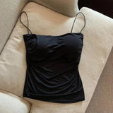SHOPMOCHO Y2K Sexy Tank Tops Women Spaghetti Strap Crop Top With Bra Bodycon Sleeveless Cami Tube Top Basic Camisole Tees Korean Clothes