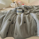 SHOPMOCHO Japanese Minimalism Skin-friendly Summer Blanket Spring  Breathable Single Double Duvet Washed Embroidered Comforter Thin Quilt