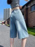 SHOPMOCHO Summer Boyfriend Plus Size Jeans Shorts Woman Casual Loose Wide Leg Bermudas Baggy Denim Shorts Women Lace Up Half Short Pants