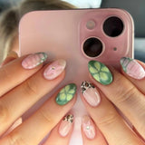 SHOPMOCHO 24pcs White Flower Fake Nail Tips Ins Yellow Pink Blush False Nails Wearable Full Cover European Almond Shaped Press on Nails