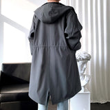 SHOPMOCHO Trench Men Fashion Turn Down Collar Hooded Trenchcoat Autumn Single-breasted Loose Windbreaker Casual Overcoat Fake Two Piece