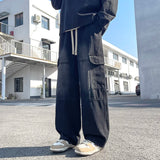 SHOPMOCHO 2025 new men's cement grey work jeans Y2K street hip-hop large pocket wide-leg straight jeans trousers jogging black light blue