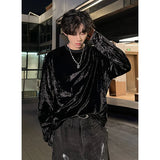 SHOPMOCHO men vintage velvet long sleeve t shirt Crew neck hip hop casual tees tops man autumn harajuku velour streetwear camisetas