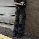 SHOPMOCHO Autumn Y2K High Street Jeans Mens Multi-Pocket Hiphop Cargo Pants Vintage Straight Wide-Leg Denim Trousers Fashion Streetwear