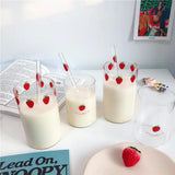 Shopmocho 300ml Strawberry Cute Glass Cup With Straw Creative Transparent Water Cup Student Milk Heat Resistant Glass Nana
