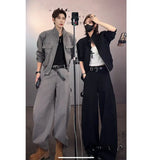 SHOPMOCHO Unisex Stand Collar Short Jacket Loose Wide Leg Pants Set Autumn Winter New Trendy Casual Streetwear Fashion Oversized Urban