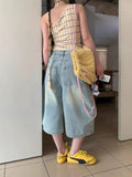 Shopmocho 2025 Summer Sexy Vintage Style Harajuku Blue Jeans Women's Y2K Punk Street Baggy Denim Trouser Casual Mop Calf Length Pants