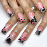Shopmocho 24pcs Duckbill Shaped Fake Nails Gold Butterfly Rhinestone Design False Nail Tips Wearable Full Cover French Press on Nails