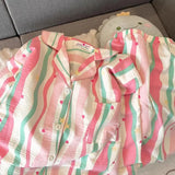 SHOPMOCHO 2 PCS Women Pajama Sleepwear Pajama Set Long Sleeved Pants Suit Peach Print Ventilate Soft Comfortable Home Leisure Home Clothes