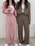 SHOPMOCHO Korean OL Short Suits Sets Women Casual Loose Crop Blazers Jackets Conjunto New High Waist Wide Leg Pants Ensemble Offcie Outfit