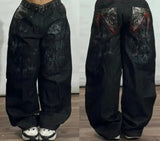 SHOPMOCHO Harajuku Vintage Hip-hop Pop Letters Embroidered Washed Baggy Jeans Ladies Y2K Gothic Fashion Casual High Waist Wide Leg Pants