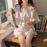 SHOPMOCHO Palace Style Pajamas Ladies Summer Loungewear Set Short-Sleeved with Cushion Korean Small Sweet Girlfriends Loungewear Set