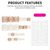 Shopmocho 24Pcs Summer Fake Toenails White Short Square Press On Toe Nails Glossy Sequins Designs Women Girls Acrylic False Nails Art