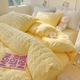 SHOPMOCHO Princess Bedding Set  French Style Wash Cotton Solid Color Seersucker Summer Soft 2026New Bed Sheet Set Comforter Set