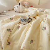 SHOPMOCHO Japanese Minimalism Skin-friendly Summer Blanket Spring  Breathable Single Double Duvet Washed Embroidered Comforter Thin Quilt