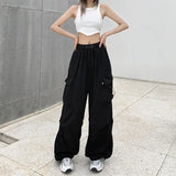 SHOPMOCHO American retro workwear casual pants women's summer versatile straight leg hanging feeling ankle tied pants loose wide leg pants
