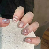 Shopmocho 24pcs Detachable Short Press on Nails Y2k rhinestone False Nails with Glue Ballet Sweet Cool Girls Artificial False Nails Tips