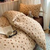 SHOPMOCHO Bedding Set Double Layered Yarn INS Girls Mushroom Soft Washed Cotton Bed Sheet Queen King Size Duvet Set Pillowcase Bed Sheet