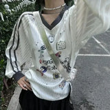 SHOPMOCHO Korean Y2k Butterfly Print T-shirts for Women Translucent Striped V Neck Long Sleeve Tee Shirt American Retro Oversize Clothes