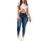 Shopmocho Slim Fit Women's Workwear Pants Jeans Capri Sexy Trendy New Style 2025 High Waist Straight Leg Blue Denim Trousers
