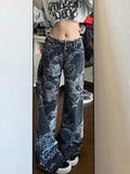 SHOPMOCHO Women Black Gothic Dragon Print Jeans Baggy Vintage Aesthetic Cowboy Pants Harajuku Denim Trousers Y2k Trashy 2000s Clothes 2026