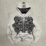 SHOPMOCHOAmerican New Skull Embroidery Super Leopard Hooded Sweater Women Y2K Gothic Hip Hop Popular Casual Joker Sweatshirt