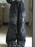 SHOPMOCHO  Women Cargo Jeans Vintage Multi Pocket Wide Leg Washed Streetwear Baggy Summer 2026 New 05E02798