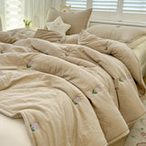 SHOPMOCHO Summer new tulip embroidered summer quilt household solid color air conditioner quilt, no pillowcase