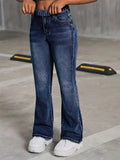 SHOPMOCHO Girls' School-Style Fashion Wide-Leg Jeans, Elastic Waist and Comfortable Fabric, Suitable for All Seasons to Wear.