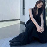 Shopmocho Black Strapless Long Dress Women Fashion Slim Sleeveless O-Neck High Waist Dresses Female 2025 Spring Summer new  Party Vestidos