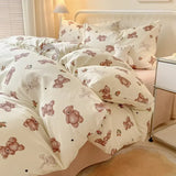 SHOPMOCHO Queen Bedding Set Reactive Printed Bed Sheet Sets Washed Polyester Soft Duvet Cover Bed Sheet Pillowcase Cartoon Bedding Bed Set