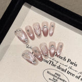 Shopmocho Handmade Press on Nails Blue Aurora Mermaid Fake Nail Patches Wearable Detachable French Pearl Almond False Nail Tips 10pcs