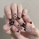 SHOPMOCHO 24pcs French Almond Press on Nails Blue False Nails Star Pattern Wearable Stick-on Nails Fake Nail Uñas Накладные Ногти 네일팁