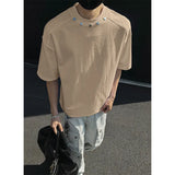 SHOPMOCHO Tshirt Men Slim Fit Solid Color Round Neck t Shirt Button trim Summer Casual Tee Shirt Lightweight Breathable Cotton Fashion Top