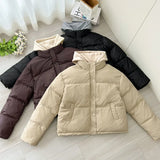 SHOPMOCHOHooded Short Parkas Women Fashion Black Patchwork Puffer Jacket Winter Streetwear Down Coats Korean Cotton Padded Outerwears New