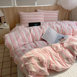 SHOPMOCHO 1pc Korean Cotton Pink Stripes Duvet Cover 150x200 Size Girl's Room housse de couette Skin friendly Breathable Comforter Sets