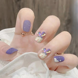 Shopmocho 24pcs Detachable Short Press on Nails Y2k rhinestone False Nails with Glue Ballet Sweet Cool Girls Artificial False Nails Tips