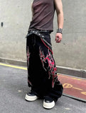 Shopmocho Y2K Fashion Street Jeans Harajuku Hip Hop Retro Loose Red Stripe Printing Baggy Jeans Denim Pants Men Women Gothic Wide Trousers