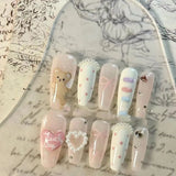Shopmocho Summer Fresh Bear Cloud Bow Handmade Wear Nails Pearl Love Cute Nail Art Sweet Cartoon Removable Fake Nails