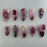 SHOPMOCHO 24Pcs Matte Almond Autumn Winter False Nails with Glue Glitter Butterfly Fake Nail Press Ons Black Gradient Artificial Nail Tips