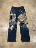 SHOPMOCHO Japanese Harajuku Jeans Mens New Dragon High Quality Jeans Gothic Y2K Vintage Hip Hop Streetwear Denim Fabric Wide Leg Pants