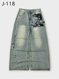 SHOPMOCHO Y2K Vintage Print Baggy Jeans Unisex Harajuku Streetwear Wide Leg Denim Pants Hip Hop Casual Loose Fit